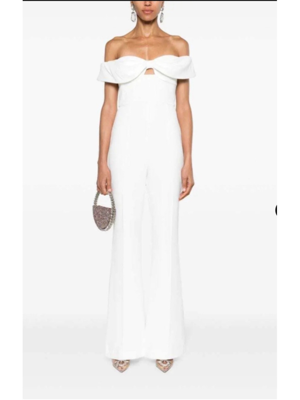 Women's Self-Portrait White Off-Shoulder Bow Jumpsuit Size 6